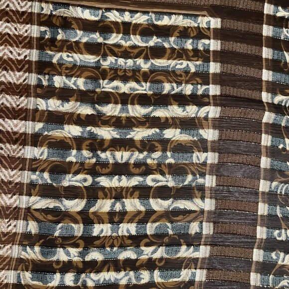 LIZ CLAIBORNE Boho Colorful Striped Square Scarf Gold Sparkle Thread Semi‎ Sheer - Picture 9 of 9